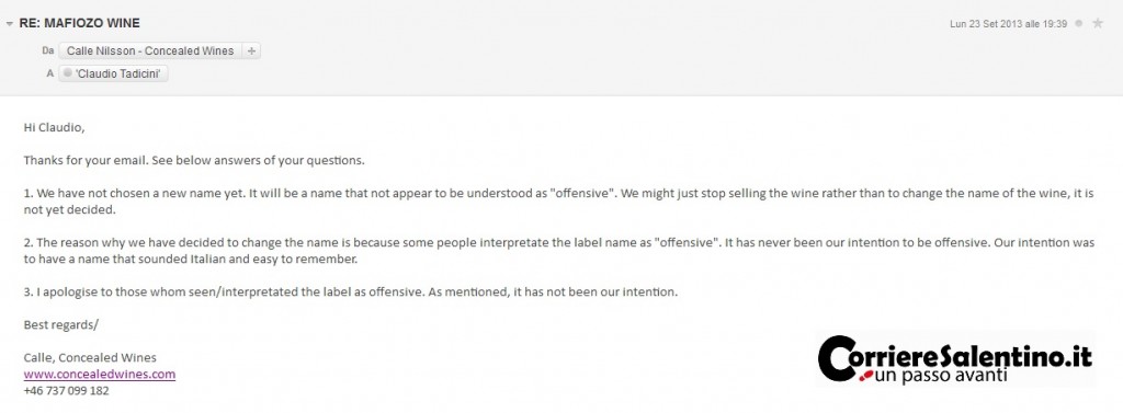 L'email di "scuse" dell'azienda svedese