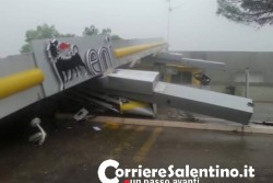Maltempo, pioggia e danni: crolla tettoia di area servizio, alberi sradicati ed allagamenti in tutto il Salento - Corriere Salentino