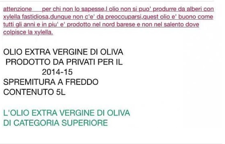 Vende online olio ed avverte: “Non è prodotto nel Salento dove c’è la Xylella”. Poi chiede scusa a tutti