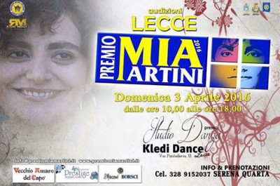 Premio Mia Martini: domenica 3 aprile le audizioni presso la Kledi Dance Lecce - Corriere Salentino