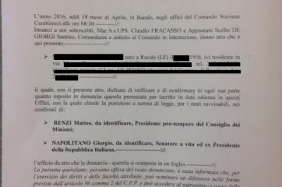 Salentino denuncia Renzi e Napolitano: "Hanno invitato all'astensione dal referendum" - Corriere Salentino