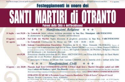 Festeggiamenti in onore dei Ss. Martiri di Otranto. Il programma - Corriere Salentino