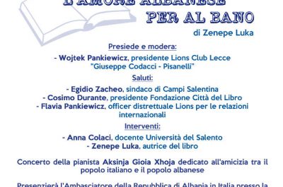 Città del Libro: sabato 26 novembre presentazione del libro "L'amore albanese per Al Bano" di Zenepe Luka - Corriere Salentino