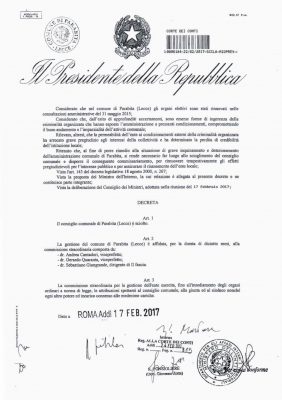 Le mani della mafia su Parabita. Ecco l'inquietante decreto presidenziale: «Scambio politico-mafioso». Lavori, contributi e favori agli uomini del clan - Corriere Salentino