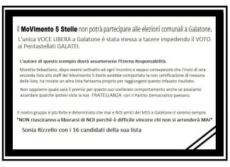 M5S, veleni a Galatone: il manifesto funebre. Il chiarimento di Gianluigi Sindaco sul ritiro a Melendugno: “Non c’è stata la necessaria condivisione”