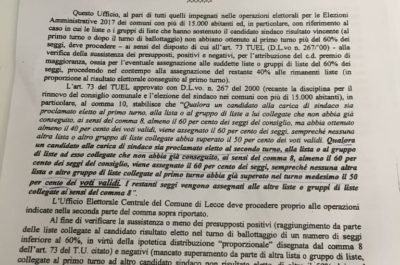 Proclamazione, centrodestra assente: motivazioni non lette, ma la Commissione si è rifatta alla giurisprudenza creativa cumulando primo turno e ballottaggio - Corriere Salentino