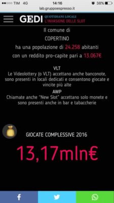Nestola: "Numeri da capogiro per scommesse ai video lottery e slot machine a Copertino" - Corriere Salentino