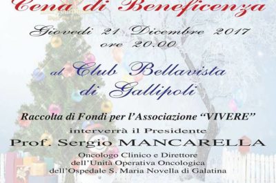 Cena di beneficenza al Club Bellavista di Gallipoli. Il ricavato sarà devoluto all'associazione "Vivere" - Corriere Salentino
