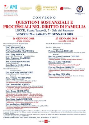 “Questioni sostanziali e processuali nel diritto di famiglia”. Il convegno organizzato da AMI in collaborazione con Unisalento - Corriere Salentino