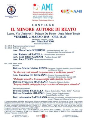 “Il minore autore di reato”. Il convegno organizzato da AMI a Lecce presso Palazzo De Pietro - Corriere Salentino