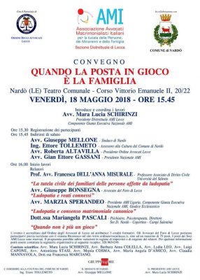 “Quando la posta in gioco è la famiglia”: venerdì 18 maggio il convegno dell’AMI a Nardò - Corriere Salentino