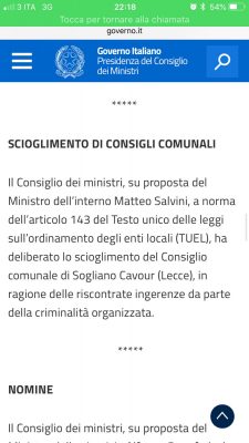 Il Consiglio dei Ministri decide per lo scioglimento del Comune di Sogliano per infiltrazioni mafiose - Corriere Salentino