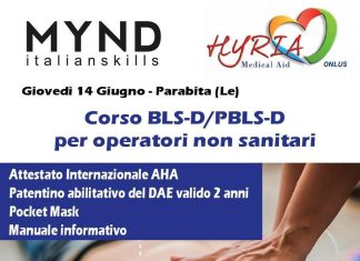 Due corsi BLS-D/PBLS-D per operatori non sanitari, appuntamento a Parabita e Gallipoli. Al via le iscrizioni