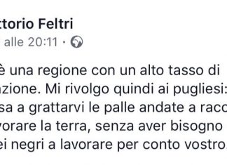 Feltri attacca i pugliesi su Facebook, Messuti: “Non sta bene”