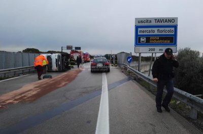 Paura sulla 274, camion si ribalta e sparge carburante sull'asfalto: in due finiscono al pronto soccorso - Corriere Salentino