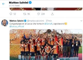 Anche Salvini fa i complimenti al Lecce