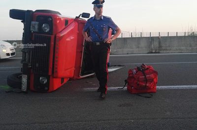 Paura sulla 274, campagnola si ribalta: tre vigili del fuoco finiscono in ospedale - Corriere Salentino