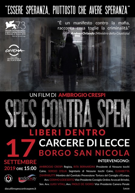 Proiezione del docufilm “Spes contra spem” domani nel carcere di Lecce