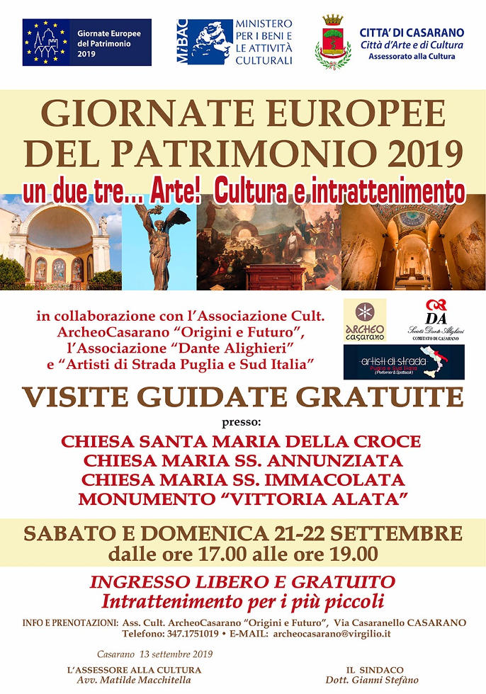 Approdano a Casarano le Giornate Europee del Patrimonio 2019 - Corriere Salentino