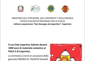 Il Leo club Copertino Salento donerà 1000 euro di materiale scolastico