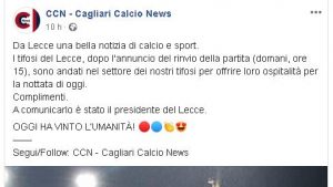 Da libro Cuore il gesto dei tifosi giallorossi nei confronti di quelli cagliaritani: sardi ospitati dai tifosi salentini - Corriere Salentino