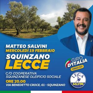 Salvini il 19 febbraio in un’azienda olivicola di Squinzano, le Sardine dai ministri per i temi del sud: sfida a distanza - Corriere Salentino