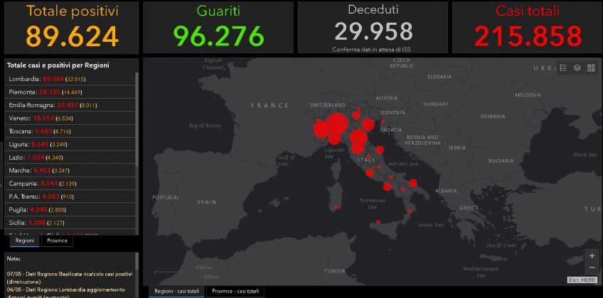 Coronavirus, il bilancio del 7 maggio in Italia: 274 morti, 1.401 nuovi contagi e 3.031 guariti - Corriere Salentino