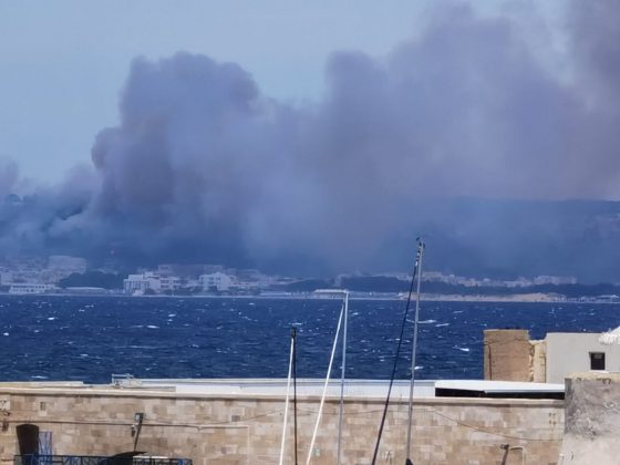 Forti raffiche di vento ed il fuoco si estende: vasto incendio minaccia case. Intervengono canadair - Corriere Salentino