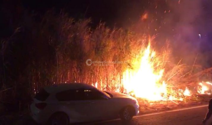 Divampa rogo alla Montagna Spaccata, il fuoco sfiora le auto parcheggiate sulla provinciale - Corriere Salentino