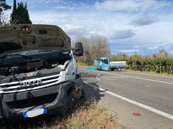 Tremendo schianto con un furgone, 70enne viene sbalzato dall'Ape e muore: inutili i soccorsi - Corriere Salentino
