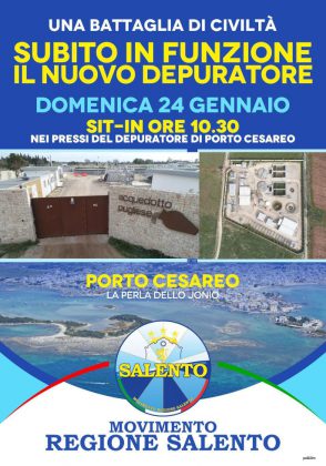 Domenica 24 gennaio sit-in per il depuratore di Porto Cesareo: il MRS invita tutti a partecipare - Corriere Salentino