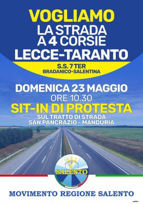 Strada a 4 corsie sulla Lecce-Taranto, domenica 23 maggio un sit-in di protesta - Corriere Salentino