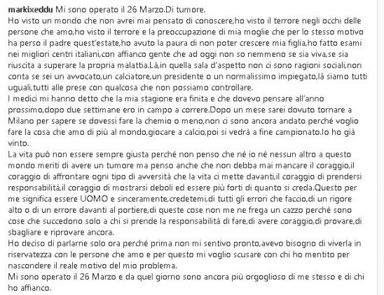 Altro che appendicite, era un tumore: il post di capitan Mancosu dopo la grande paura - Corriere Salentino