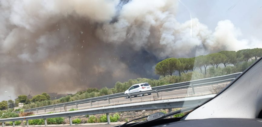 Incendio nel boschetto di San Cesario, fumo “minaccia” anche l’ospedale. Intervengono i canadair in tangenziale - Corriere Salentino