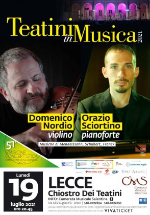 Domenico Nordio al violino e Orazio Sciortino al pianoforte per la 51° Stagione Concertistica - Corriere Salentino