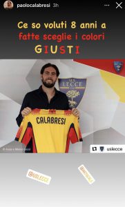 Calabresi: “Fame ed entusiasmo. Lecce, ci riscatteremo insieme” - Corriere Salentino