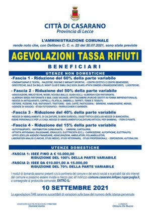 Casarano, arriva l'agevolazione sulla Tari: domande entro il 10 settembre - Corriere Salentino