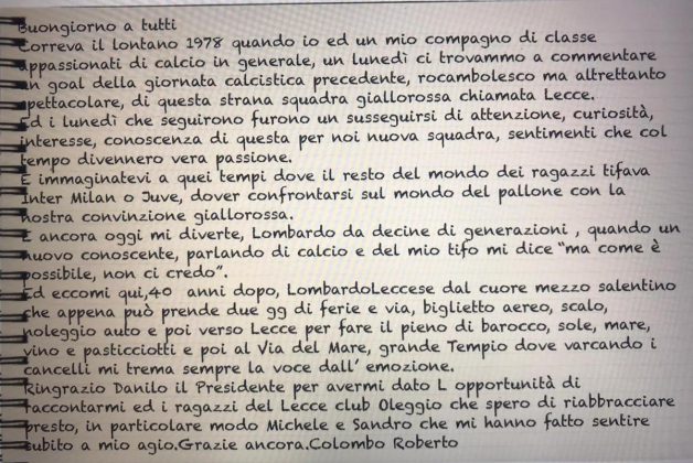 Roberto è “lombardo-leccese” dal 1978, socio del Lecce Club di Oleggio racconta il suo amore per i colori giallorossi - Corriere Salentino