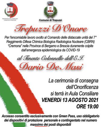 Trepuzzi D'Onore al Ten. Col. dell'Esercito Italiano De Masi impegnato nelle zone colpite dal Covid - Corriere Salentino