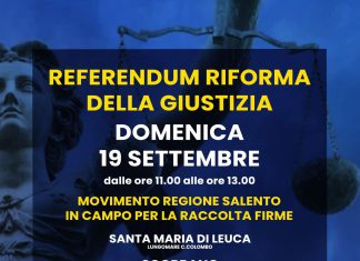Referendum Giustizia, il Movimento Regione Salento in campo per la raccolta firme