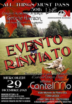 "All things must pass", alle Officine Cantelmo un concerto-omaggio a George Harrison - RINVIATO - Corriere Salentino