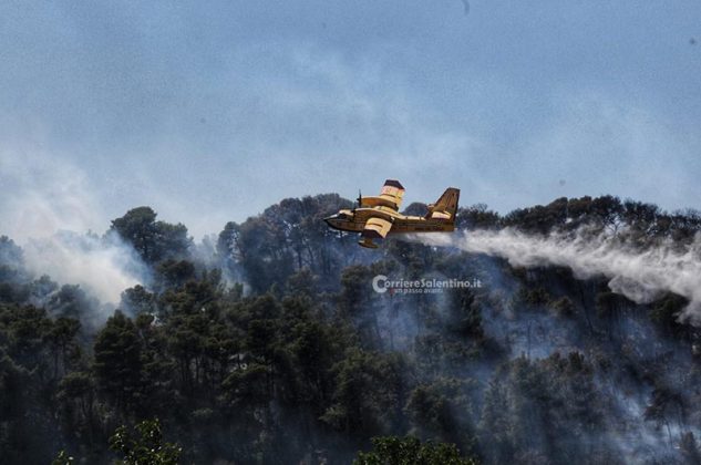 Divampano le fiamme nella zona del santuario: interviene il canadair - Corriere Salentino