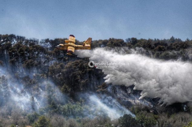 Divampano le fiamme nella zona del santuario: interviene il canadair - Corriere Salentino