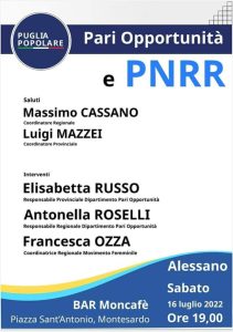 Puglia Popolare, incontro informativo sulle pari opportunità e le possibilità offerte dal PNRR - Corriere Salentino