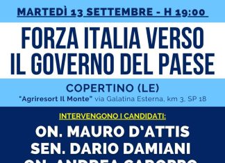 “Forza Italia verso il governo del Paese”, martedì 13 settembre a Copertino