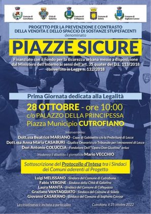 A Cutrofiano il progetto per la prevenzione e contrasto della vendita e dello spaccio di sostanze stupefacenti “Piazze Sicure” - Corriere Salentino