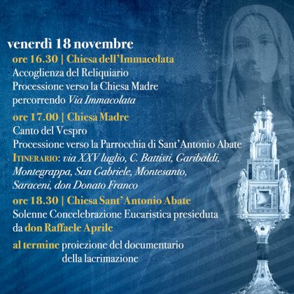 A Carmiano dal 18 al 20 novembre il reliquiario della Madonna delle lacrime di Siracusa - Corriere Salentino