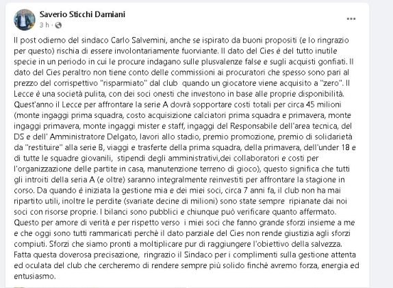 Salvemini parla degli investimenti dell'us Lecce, Sticchi Damiani lo corregge - Corriere Salentino