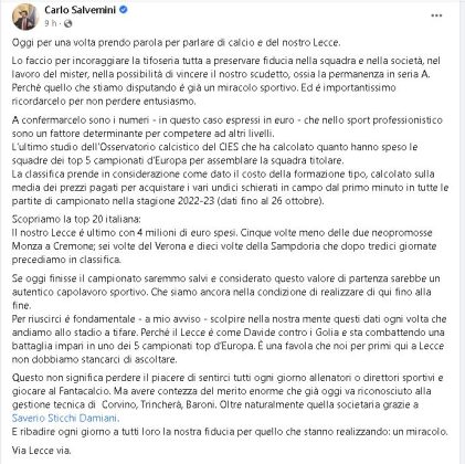 Salvemini parla degli investimenti dell'us Lecce, Sticchi Damiani lo corregge - Corriere Salentino