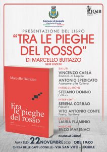 "Tra le pieghe del rosso" il nuovo libro di poesie di Marcello Buttazzo. Sarà presentato a Lequile martedì 22 novembre - Corriere Salentino